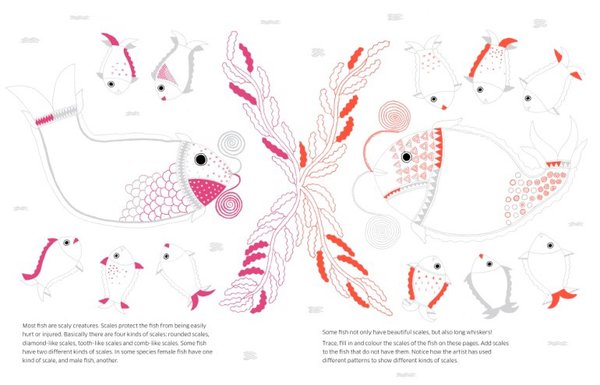 illustration of half drawn fishes