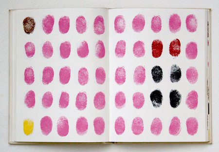 rows of colourful fingerprints